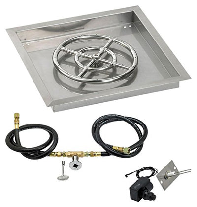 American Fireglass SS-SQPKIT-N-18 Natural Gas 18" Square Stainless Steel Drop-in Pan with Spark Ignition Kit (12" Fire Pit Ring)