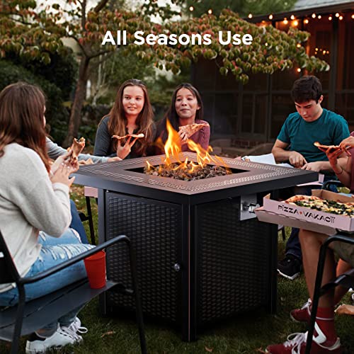 Ciays Propane Fire Pits 28 Inch Outdoor Gas Fire Pit, 50,000 BTU Steel Fire Table with Lid and Lava Rock, Add Warmth and Ambience to Gatherings and Parties On Patio Deck Garden Backyard, Black