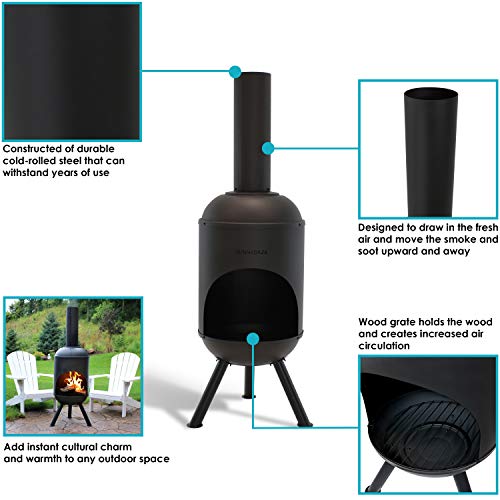 Sunnydaze Modern Chiminea - Steel Outdoor Wood-Burning Fire Pit
