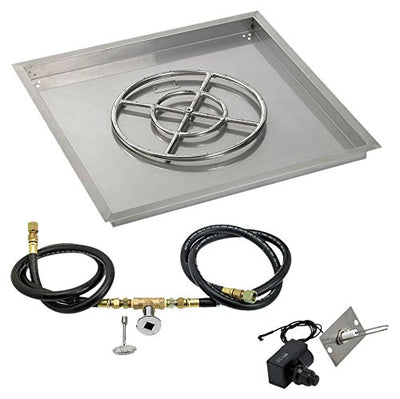 American Fireglass SS-SQPKIT-N-36 Natural Gas 36" Square Stainless Steel Drop-in Pan with Spark Ignition Kit (18" Fire Pit Ring)