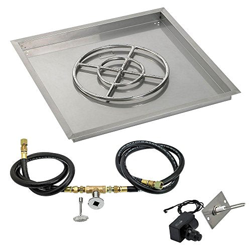 American Fireglass SS-SQPKIT-N-36 Natural Gas 36" Square Stainless Steel Drop-in Pan with Spark Ignition Kit (18" Fire Pit Ring)