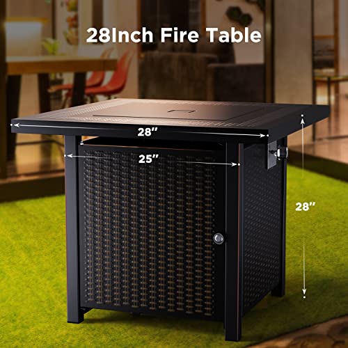 Ciays Propane Fire Pits 28 Inch Outdoor Gas Fire Pit, 50,000 BTU Steel Fire Table with Lid and Lava Rock, Add Warmth and Ambience to Gatherings and Parties On Patio Deck Garden Backyard, Black