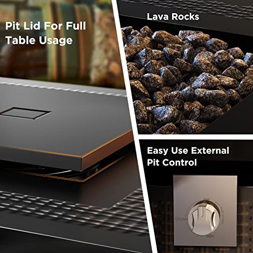 Ciays Propane Fire Pits 28 Inch Outdoor Gas Fire Pit, 50,000 BTU Steel Fire Table with Lid and Lava Rock, Add Warmth and Ambience to Gatherings and Parties On Patio Deck Garden Backyard, Black