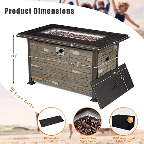 Vicluke 44 Inch Aluminum Propane Fire Pit Table with Faux Ledgestone