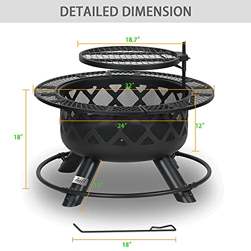 BALI OUTDOORS Wood Burning Fire Pit with Quick Removable Cooking Grill, Black, 32in
