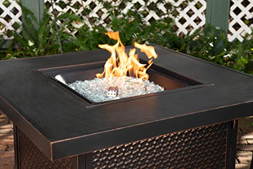 Fire Sense Weyland Square Aluminum LPG Fire Pit Table | Antique Bronze Finish | 50,000 BTU Output | Uses 20 Pound Propane Tank | Fire Bowl Lid, Vinyl Weather Cover, and Clear Fire Glass Included |