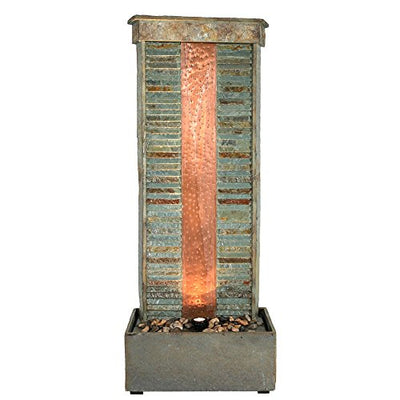 Sunnydaze Outdoor Water Fountain - Large Rippled Slate Garden Water Feature - Backyard Waterfall with Copper Accents & LED Spotlight - 48 Inch Tall - Perfect for Yard, Garden, Patio or Porch