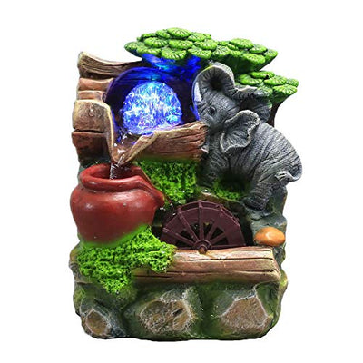 WAWLIVING Tabletop Fountain Indoor Small Rockery Desktop Mountain Cascading Waterfalls with Rolling Ball Waterwheel for Gift and Decoration