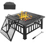 Bonnlo Outdoor Portable Fire Pit 32" with Barbecue/Cooking Grill, Poker and Rain Cover Square Metal 3 in 1 Wood Burning Fire Pit Backyard Patio Terrace