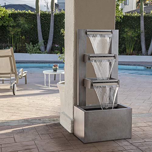Alpine Corporation 43" Tall Outdoor Multi-Tier Modern Industrial Metal Fountain
