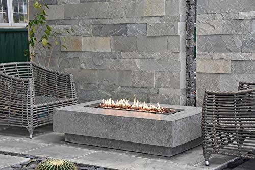 Elementi Manhattan 56 Inch Concrete Outdoor 45,000 BTU Square Natural Gas Ignition Patio Fire Pit Table with Lava Rock and Canvas Cover