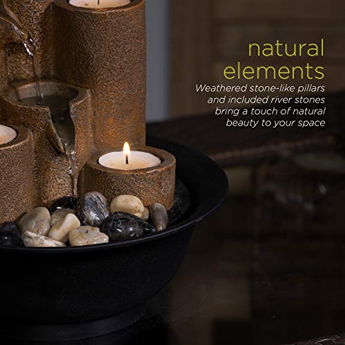 Alpine Corporation Tiered Column Tabletop Fountain with 3 Candles | Mini Waterfall