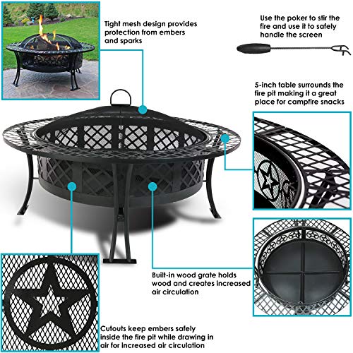 Sunnydaze Four Star Outdoor Wood Burning Fire Pit Table