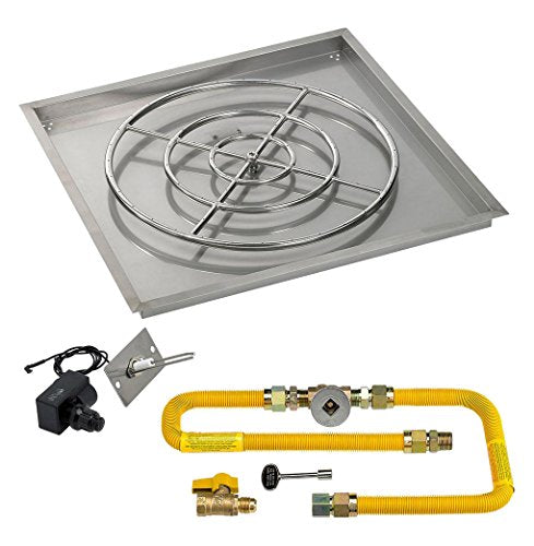 American Fireglass SS-SQPKIT-N-36H Drop-in-Pan, 36" x 36" 30" Ring Burner, Stainless Steel, Black and Copper