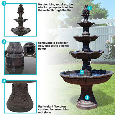 Sunnydaze Grand Courtyard Outdoor Water Fountain - Large 80-Inch Tall Tiered Fountain & Backyard Water Feature - Dark Chestnut
