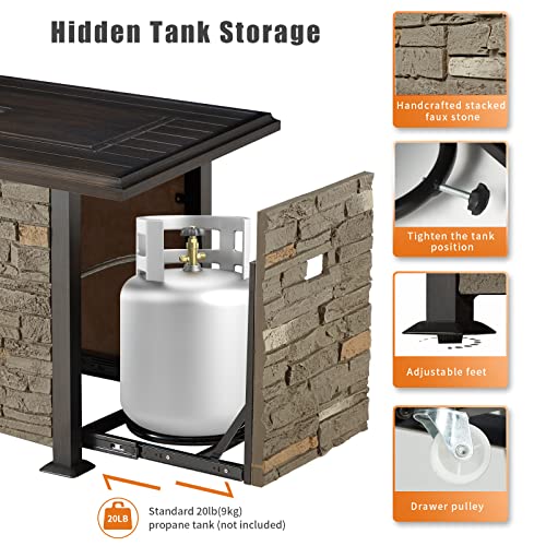 Vicluke 44 Inch Aluminum Propane Fire Pit Table with Faux Ledgestone