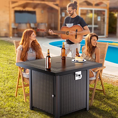 Ciays Propane Fire Pits 28 Inch Outdoor Gas Fire Pit, 50,000 BTU Steel Fire Table with Lid and Lava Rock, Add Warmth and Ambience to Gatherings and Parties On Patio Deck Garden Backyard, Black