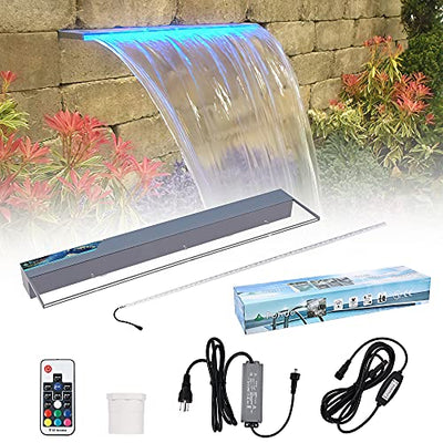 PONDO Lighted Waterfall Pool Fountain 36" with LED 7 Color Changing and Remote, Acrylic Waterfall Spillway for Sheer Descent Garden Outdoor