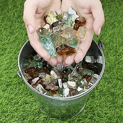 GRISUN Fire Glass Mixed Color for Fire Pit, 1/2 Inch 20 Pounds Reflective Tempered Glass Rocks for Natural or Propane Fireplace, Safe for Outdoors and Indoors Fire Pit, Ultra White, Evergreen, Copper