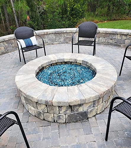 GRISUN Aqua Blue Fire Glass for Fire Pit, 20 Pounds 1/2 Inch High Luster Reflective Tempered Glass Rocks for Natural or Propane Fireplace, Safe for Outdoors and Indoors Firepit Glass