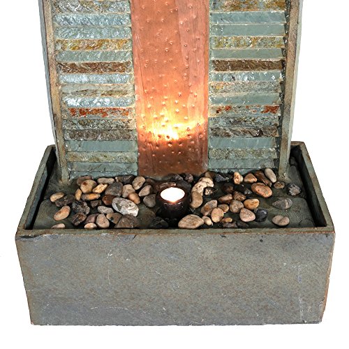 Sunnydaze Outdoor Water Fountain - Large Rippled Slate Garden Water Feature - Backyard Waterfall with Copper Accents & LED Spotlight - 48 Inch Tall - Perfect for Yard, Garden, Patio or Porch