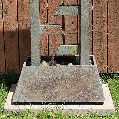 Sunnydaze Stacked Slate Outdoor Water Fountain - Large Freestanding Outside Floor Waterfall Fountain Feature for Garden, Backyard, Patio, Porch, or Yard - 49 Inch Tall