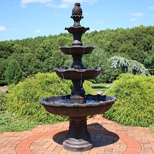 Sunnydaze Grand Courtyard Outdoor Water Fountain - Large 80-Inch Tall Tiered Fountain & Backyard Water Feature - Dark Chestnut