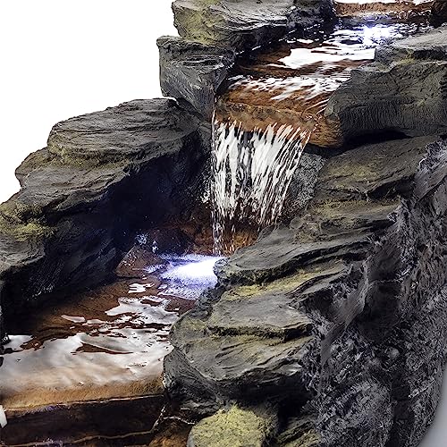 Alpine Corporation TZL240 Alpine White LED Lights Tiered Rocky River Stream Fountain, 76" L x 22" W x 19" H, Mixed Colors