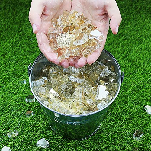 GRISUN Gold Fire Glass for Fire Pit, 20 Pounds 1/2 Inch High Luster Reflective Tempered Glass Rocks for Natural or Propane Fireplace, Safe for Outdoors and Indoors Firepit Glass