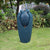 Teamson Home Outdoor Glazed Vase Floor Water Jar Fountain with LED Lights for Garden Patio and Deck, Blue, 14.96 x 14.57 x 31.89