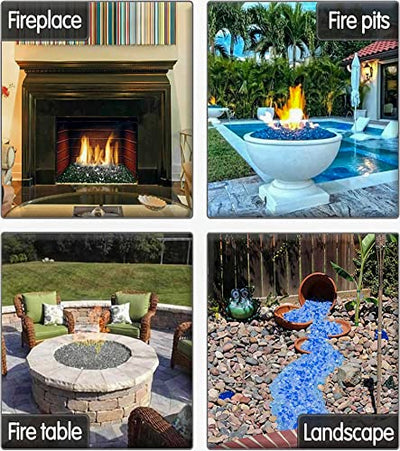 GRISUN Aqua Blue Fire Glass for Fire Pit, 20 Pounds 1/2 Inch High Luster Reflective Tempered Glass Rocks for Natural or Propane Fireplace, Safe for Outdoors and Indoors Firepit Glass