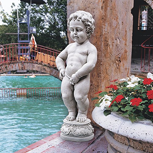 Design Toscano NG335051 Manneken PIS Peeing Boy Piped Pond Spitter Statue Water Feature, 10 Inches Wide, 6 Inches Deep, 27 Inches High, Antique Stone Finish