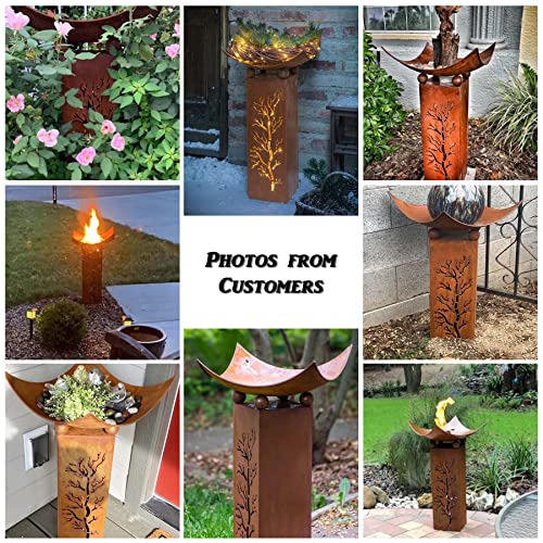 Rustic Metal Column with Removable Dish for Planter Bowl or Fire Bowl | Decorative Outdoor Pillar Sculpture for Outdoors Yard Porch Garden Décor