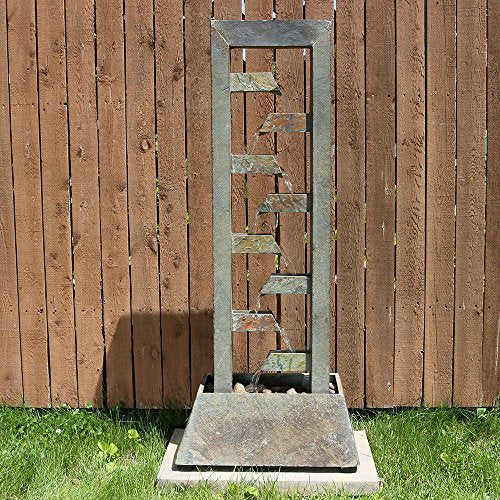 Sunnydaze Stacked Slate Outdoor Water Fountain - Large Freestanding Outside Floor Waterfall Fountain Feature for Garden, Backyard, Patio, Porch, or Yard - 49 Inch Tall