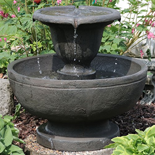 Sunnydaze 25-Inch H Streaming Falls 2-Tier Outdoor Water Fountain - Waterfall Feature for The Yard or Patio - Brown