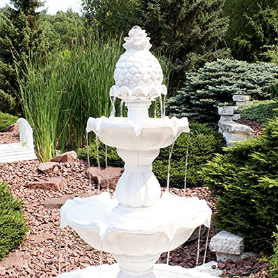 Sunnydaze 59-Inch H Welcome 3-Tier Outdoor Water Fountain - Waterfall Feature with Pineapple Topper for The Yard or Garden