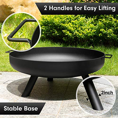 AMAGABELI Fire Pit Outdoor Wood Burning Cast Iron Fire Bowl 30in