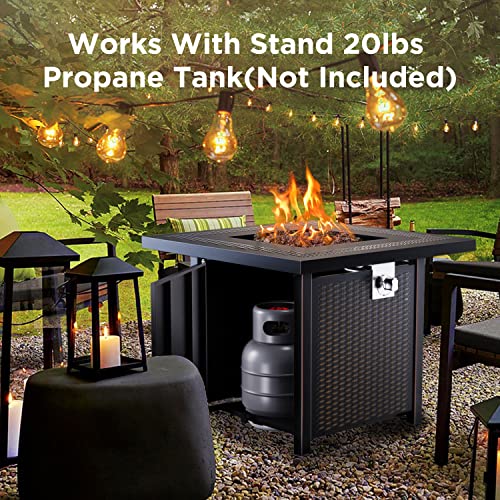 Ciays Propane Fire Pits 28 Inch Outdoor Gas Fire Pit, 50,000 BTU Steel Fire Table with Lid and Lava Rock, Add Warmth and Ambience to Gatherings and Parties On Patio Deck Garden Backyard, Black