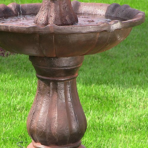 Sunnydaze 2-Tier Solar Powered Outdoor Water Fountain with Battery Backup - Outdoor Garden and Patio Decor Waterfall Feature - Rust Finish - 35 Inch
