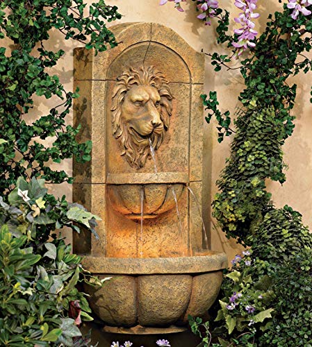 John Timberland Lion Head Roman Outdoor Wall Water Fountain LED Lights