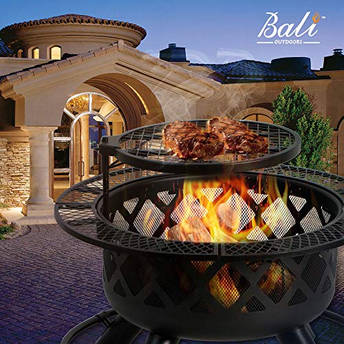 BALI OUTDOORS Wood Burning Fire Pit with Quick Removable Cooking Grill, Black, 32in